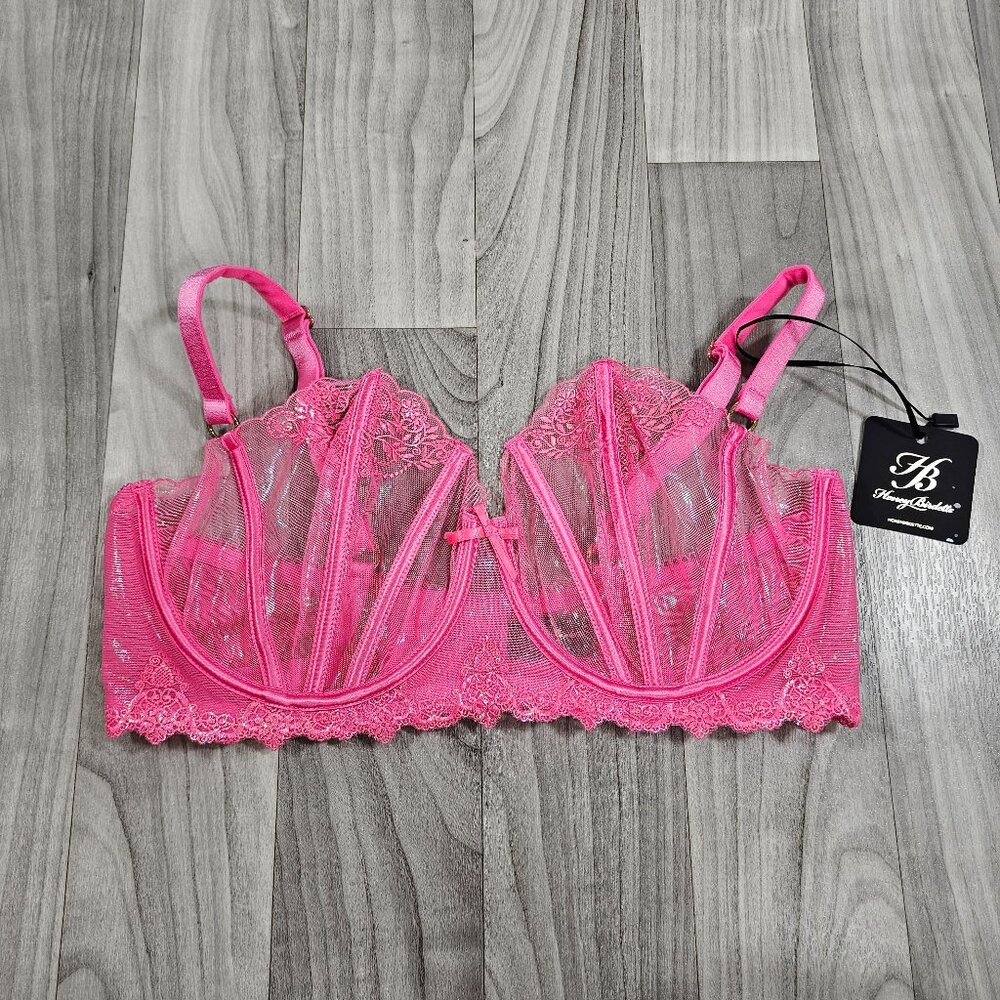 NWT Honey Birdette Natalie Pink Shimmer Bra Size 38 DDD/F